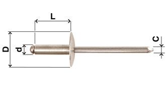 Blindnieten Grosskopf N28 Alu / Stahl, Ø 4,8 mm, diverse Längen