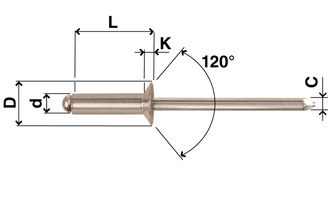 Senkkopf-Blindnieten N15 Inox / Inox, Ø 3,2 mm, diverse Längen